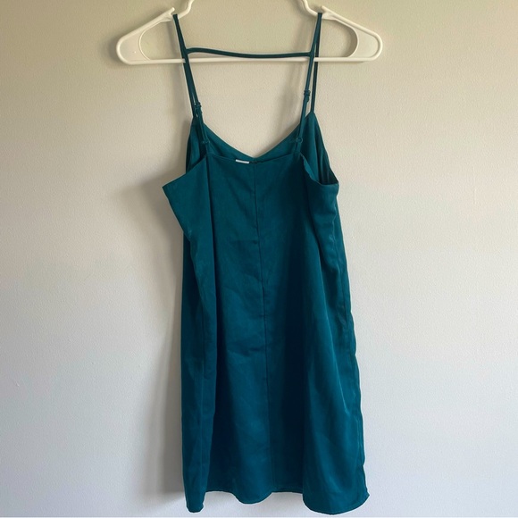 Divided by H&M Teal Blue Silky Strappy Sleeve Mini Slip Cocktail Dress - Picture 2 of 6